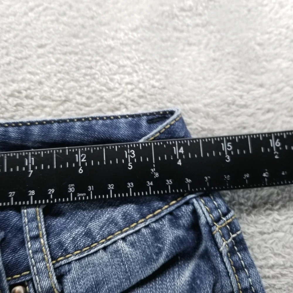 Amethyst Jeans Womens 7 Blue Bootcut Low Rise Distressed Embroidered Stretch Y2K